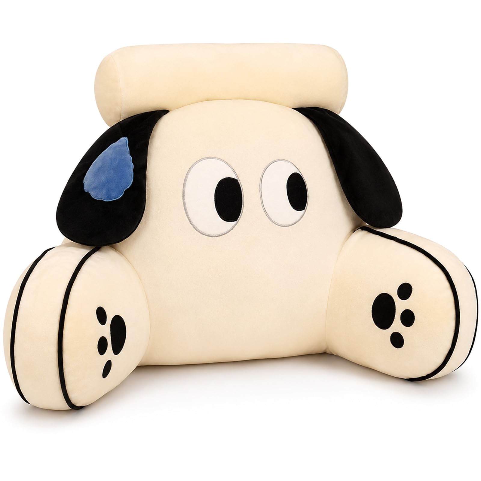 AZMAHT Reading Pillow, Plush Back Support Cushion with PP Cotton Filling, Raised Back & Armrests Support Pillow, Cute Back Support Pillow for Bed, Sofa, Gaming & Student Rooms,White Dog,75X50CM