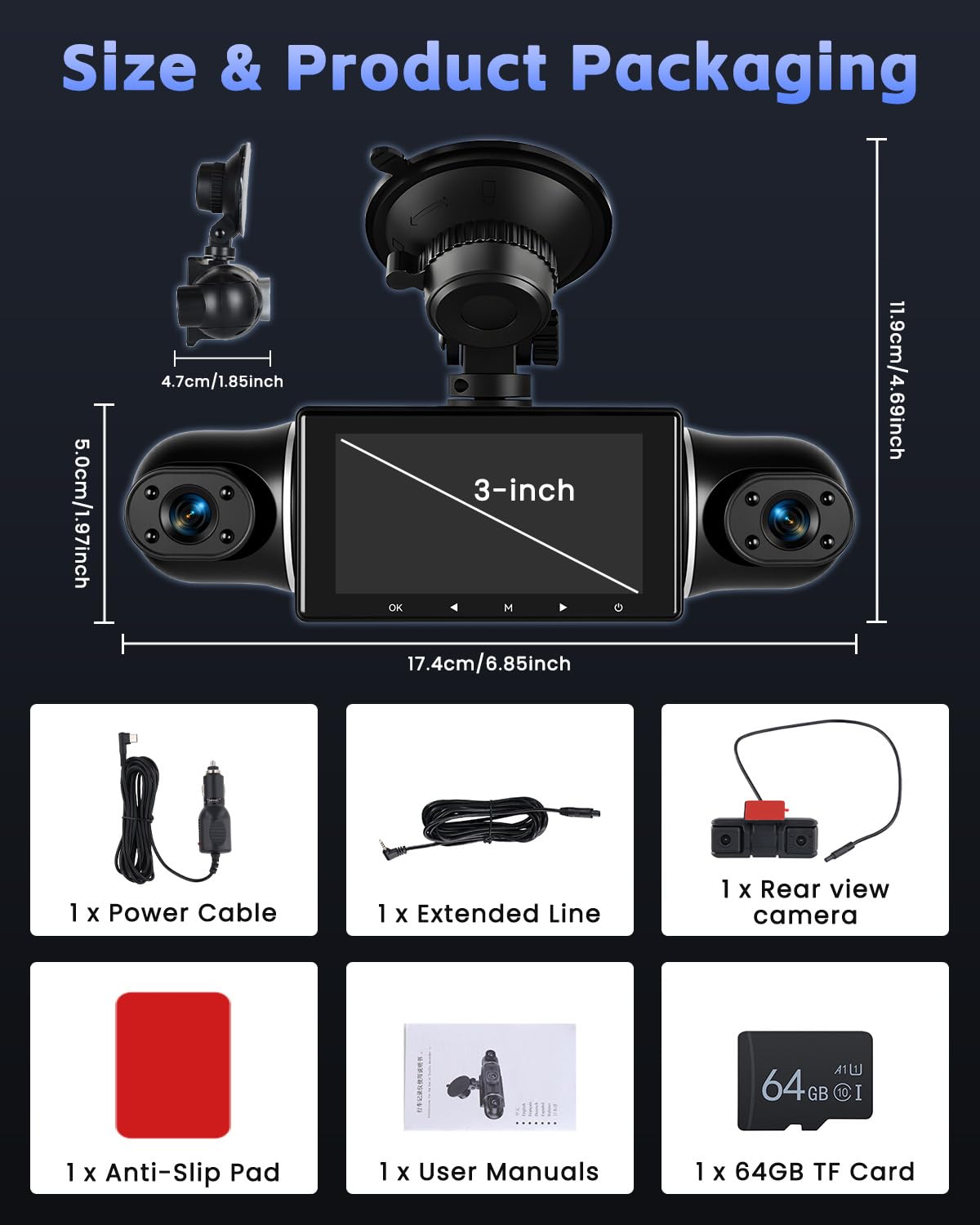 Hikity 5 Channel Dash CAM, 360 ° Dash CAM 1080P * 4 Delantero y Trasero Interior Izquierdo Derecho, Cámara de Coche con Tarjeta de 64GB - Wi-Fi, Grabación en Bucle, G-Sensor, Visión Nocturna