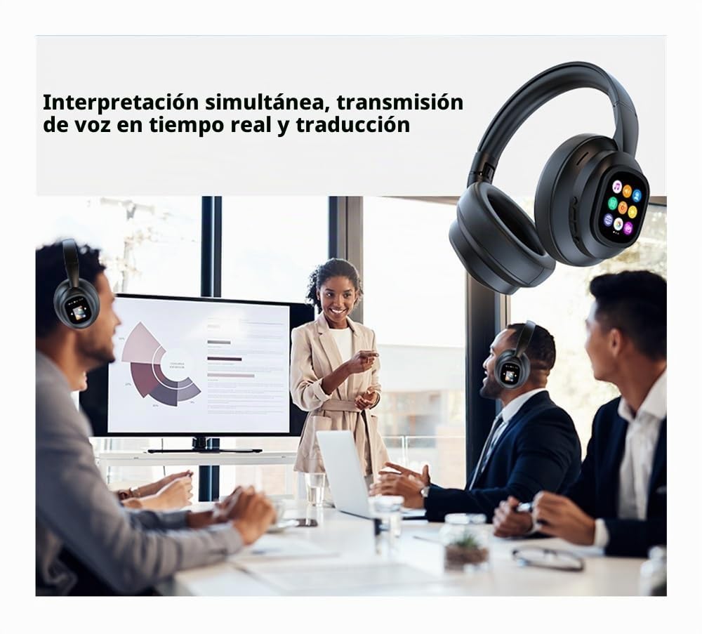Auriculares HY-X1 Pro con IA, Pantalla táctil móvil, traductor de 115 Idiomas en Tiempo Real, Bluetooth 6.0 y cancelación de Ruido for Viajes y Negocios.
