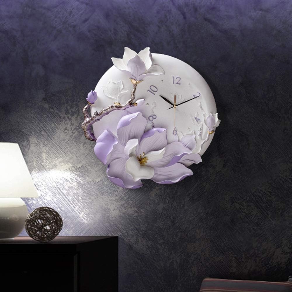 Wall Clock White/Pink/Purple Wall Clock, Hand-Painted Clocks, Flowers, Decorative Clocks, Modern Light Luxury Wall Charts, 450 * 400 (MM) (Color : White) (Color : Purple)