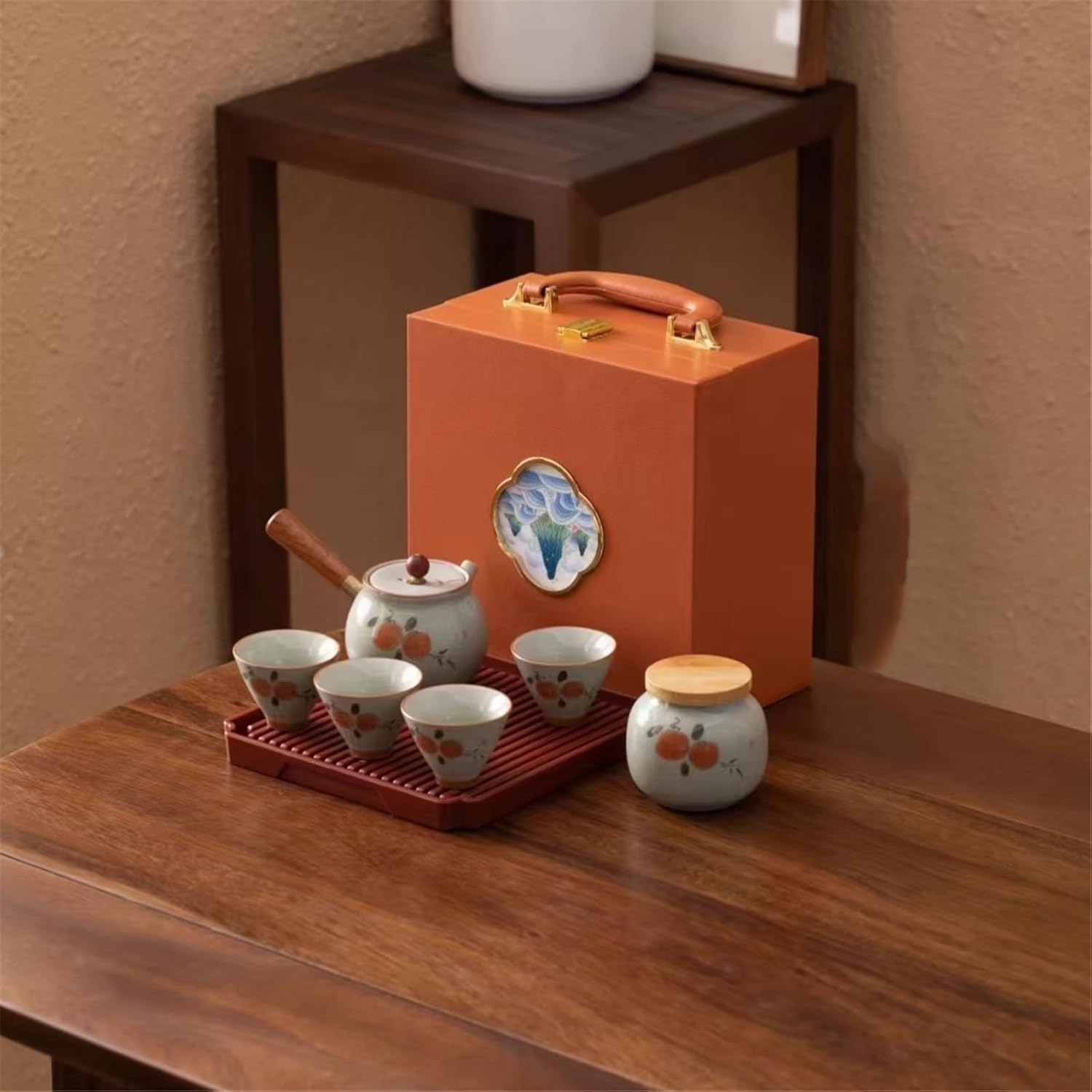 Portable Tea Set, 1 Teapot 4 Cups with Tray, Home Office-set5