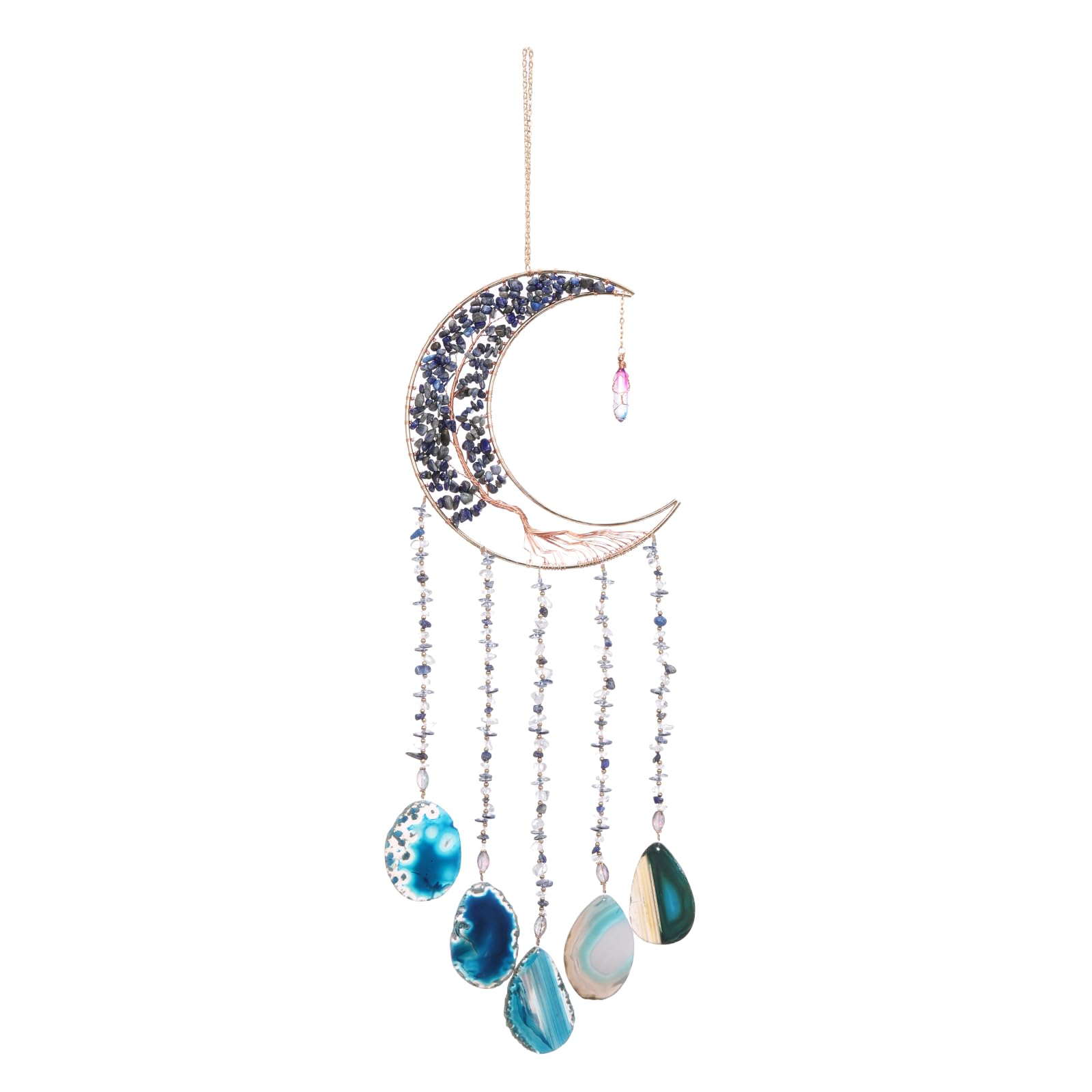 PATIKIL 24" Large Agate Gemstone Sun Dream Catcher, 7 Chakra Tree of Life Moon Crystal Stones Handmade Dreamcatcher for Adults Bohemian Bedroom Wall Hanging, Garden Decor, Sky Blue
