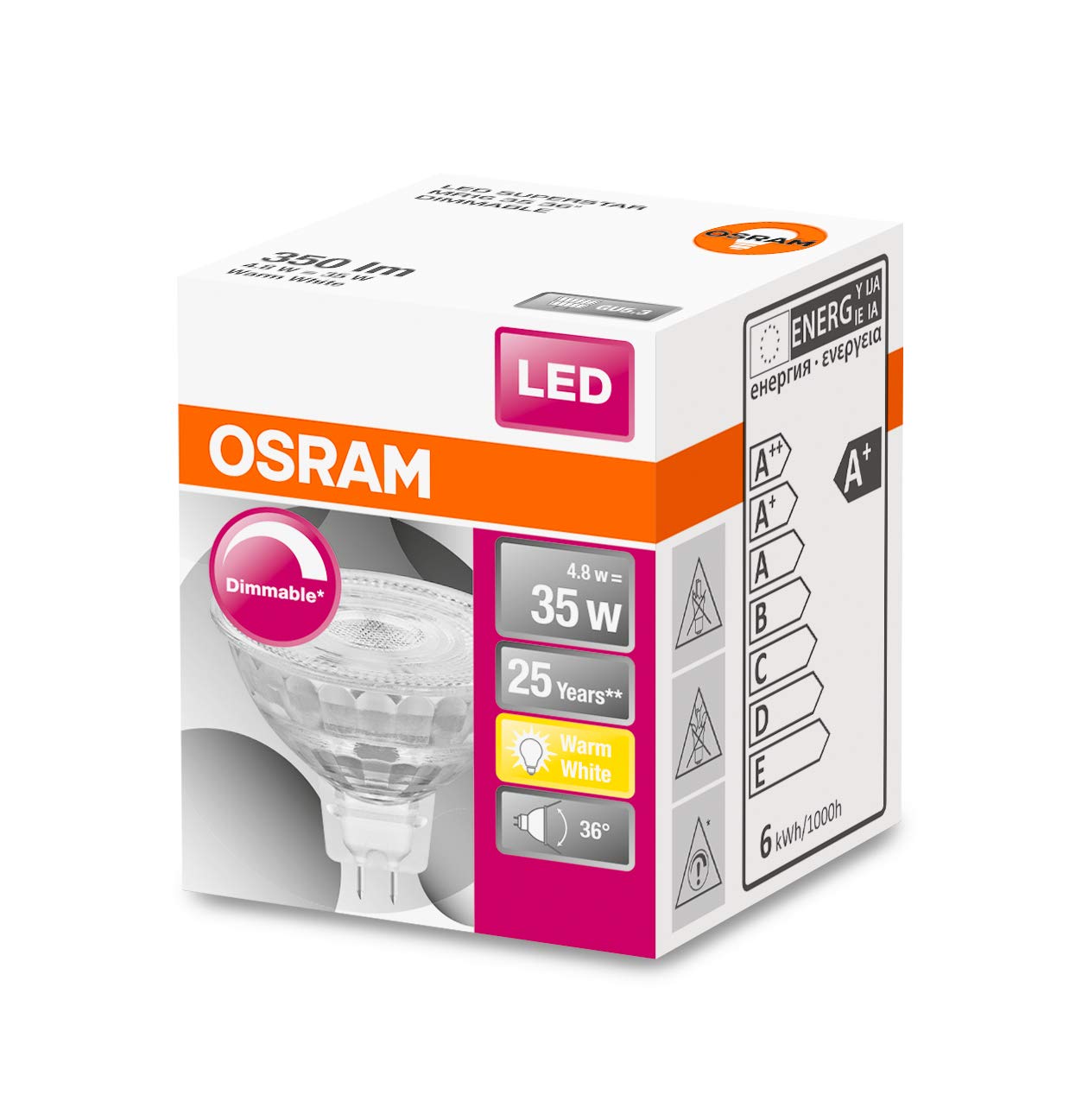 OSRAM LED-Spot PAR16 Reflektor, 3,7 W, Warmweiß 2700 K, GU10, 36° Abstrahlwinkel, 350 Lm, Klar, Nicht Dimmbar, 15.000 H Lebensdauer – Für Akzentbeleuchtung & Wohnraum