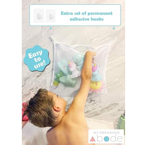 Miniatura 2 de El organizador de juguetes de baño incluye ganchos de ventosa y ganchos adhesivos y bolsa de malla para juguetes de bañera, color blanco