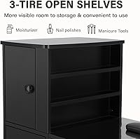 Vista 6 de Mesa de manicura para uñas con cajones, escritorio profesional de tecnología de uñas con USB y tomas de corriente, maquillaje de uñas, salón