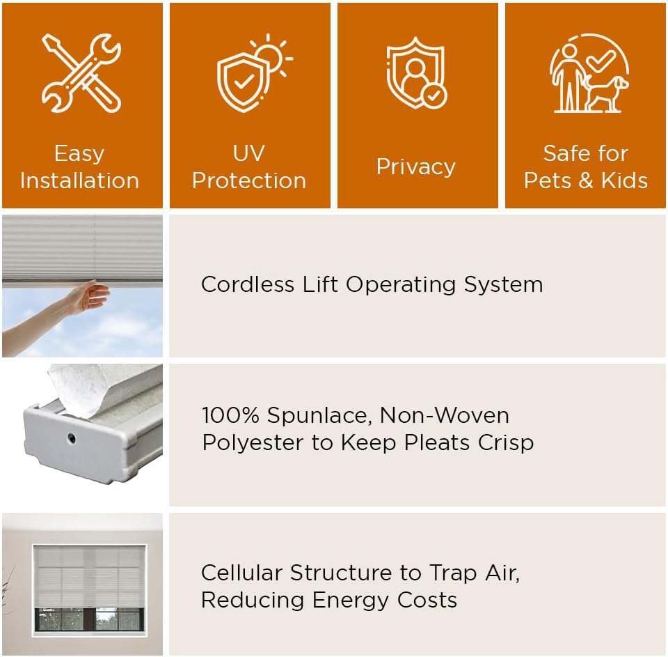 BlindDen - Light Filtering Honeycomb Shades - Blinds for Indoor Windows - Window Shades - Pewter