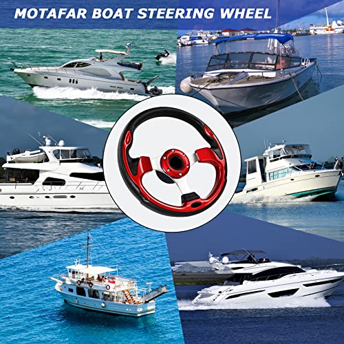 Motafar 12.4" Boat Steering Wheel With 3/4“ Tapered Shaft, Anti-Slip Pu Carbon Fiber Steering Wheel For Seastar And Verad, Etc. For Marine Boats, Vessels, Yacht, Pontoon Boat(5156-Red) #TOP3