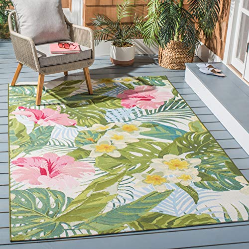 Tapete SAFAVIEH Barbados Outdoor 8x10.5 pies Verde y Rosa miniatura 2