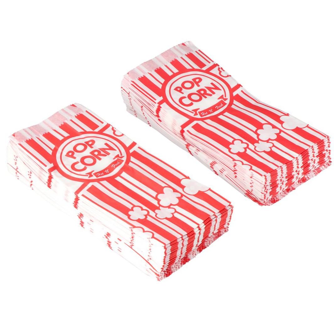 Vctitil100 Pieces Popcorn Container Red And White Striped Leak Proof Portable Foldable Suitable for Parties Cinemas Potato Chip Boxes, Popcorn Bags(100pcs)