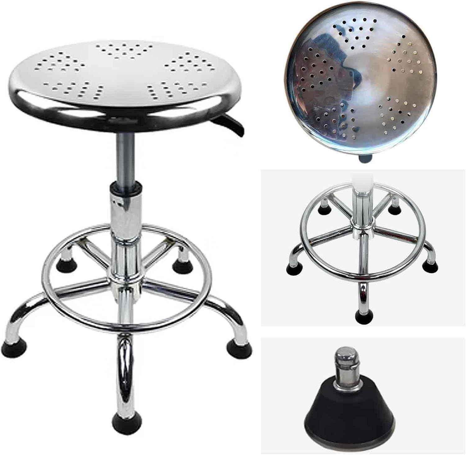 Taburete de Acero Inoxidable, Taburete de Trabajo Redondo Resistente, taburetes de Laboratorio, diseño ergonómico, Almohadillas Antideslizantes para los pies, Amplia aplicación, Altura de el