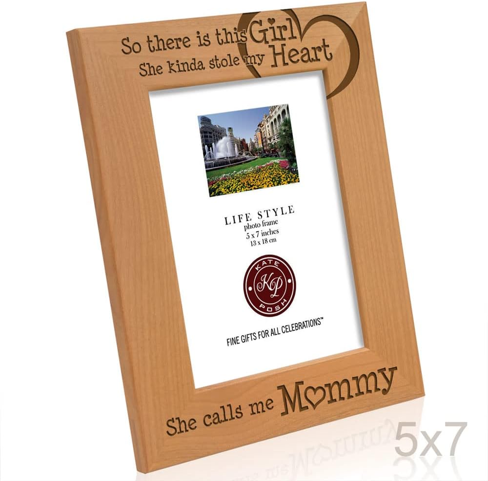 KATE POSH So There is This Girl She Calls me Mommy - Natural Engraved Wood Photo Frame - Mother and Daughter Gifts, Mother's Day, Best Mom Ever, New Baby, New Mom (5x7-Vertical)