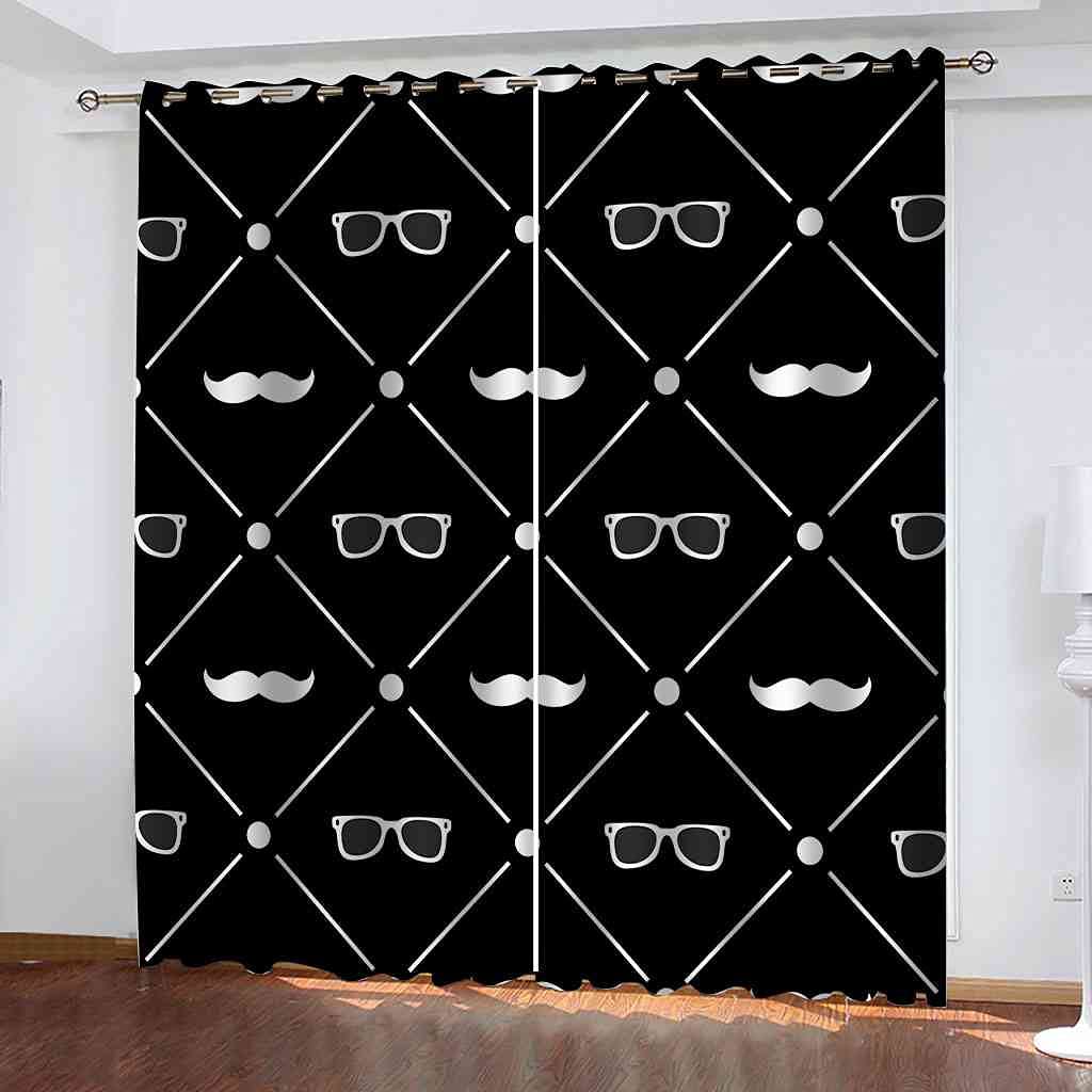 Rideau occultant thermique et phonique à motifs géométriques noirs pour salon | 200x214cm