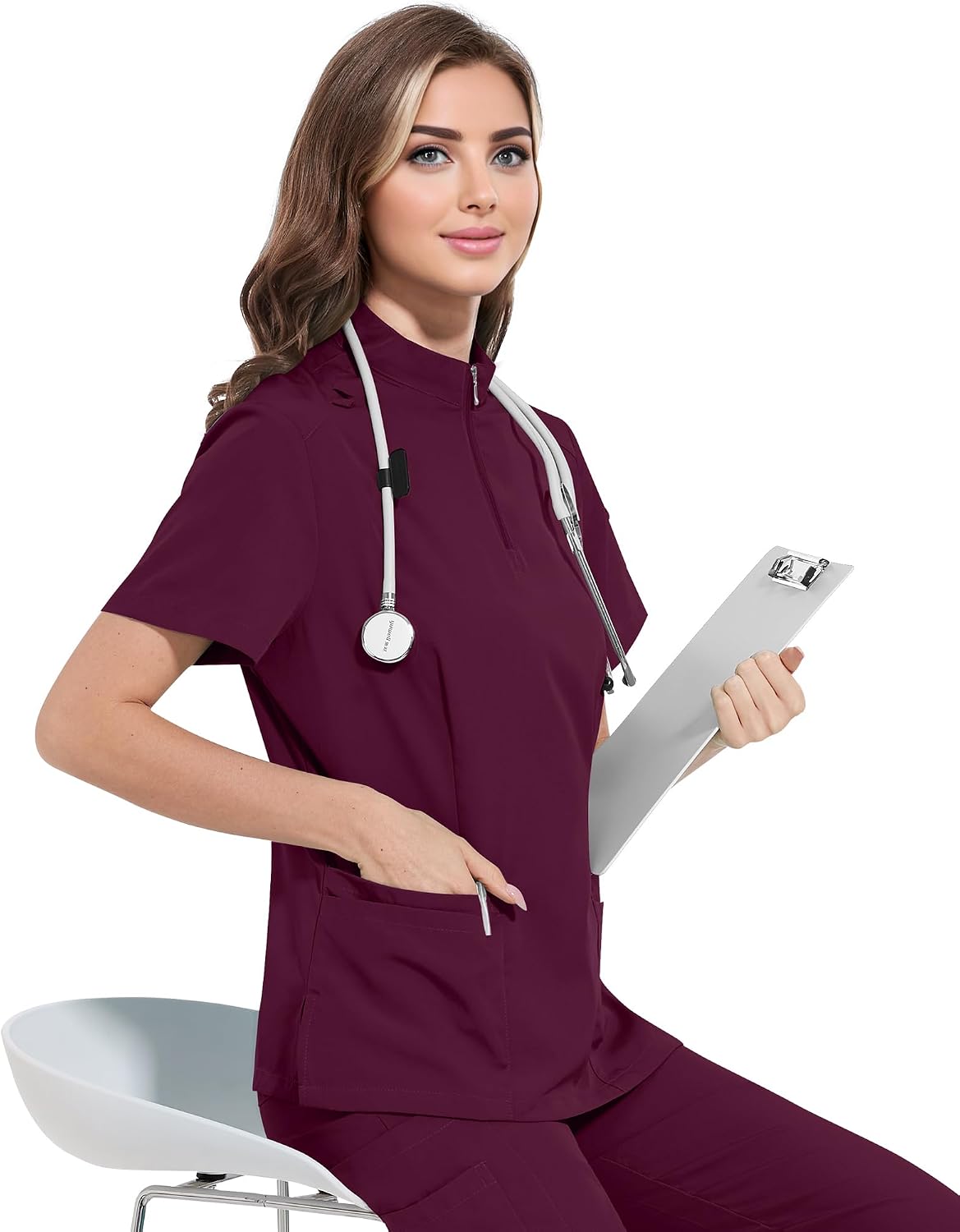 niaahinn Scrub for Women -Stretch Collar Neck Scrub Top & Yogga Cargo Pants, Yogga Waistband，10 Pocket
