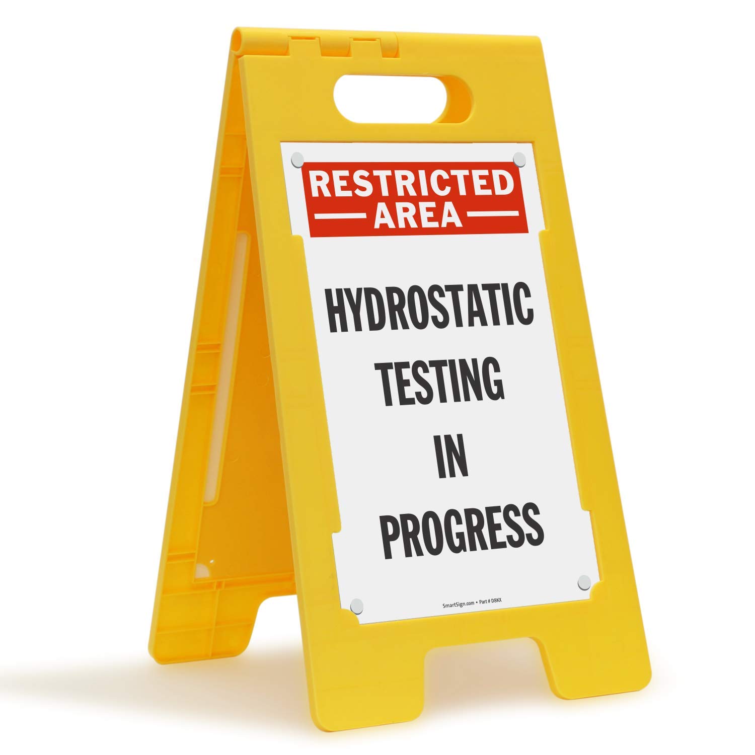 SmartSign "Restricted Area - Hydrostatic Testing in Progress" - Cartel plegable para suelo de plástico de 25 x 12 pulgadas