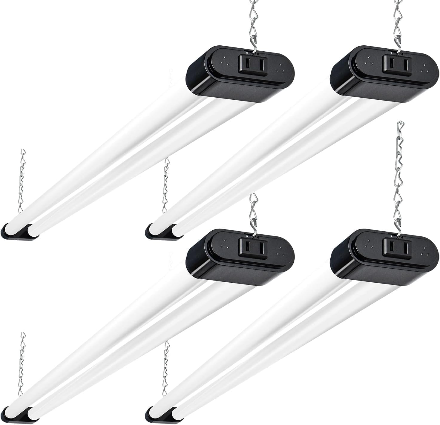 hykolity Linkable LED Shop Light 4FT 44W (300W Equivalent), 4600lm 5000K Daylight, Plug-in Utility Bay Light for Garage Hanging or Surface Mount, Black- Energy Efficient,4 Pack
