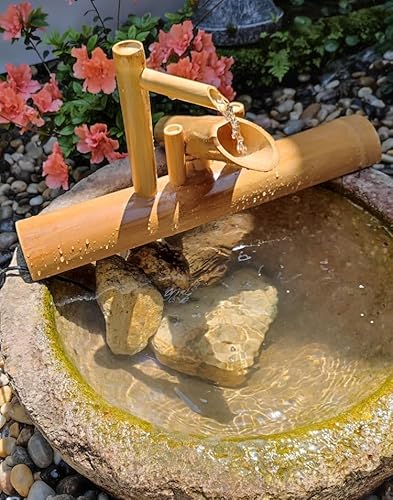 Bamboo Fountain kit with Pump, Japanese Outdoor Fountain Handmake from