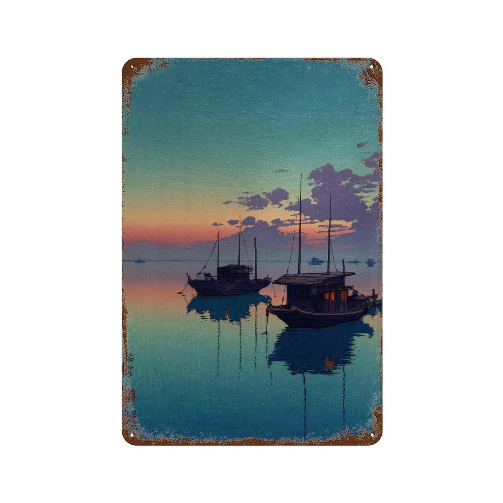 xiaoxiaoshen Fishing Boats. Japanese Woodblock Ukiyo Wall Decor Art Metal Tin Poster Modern Home Decor Art Home Bar Shop Decorations Vintage Sign 30x20cm