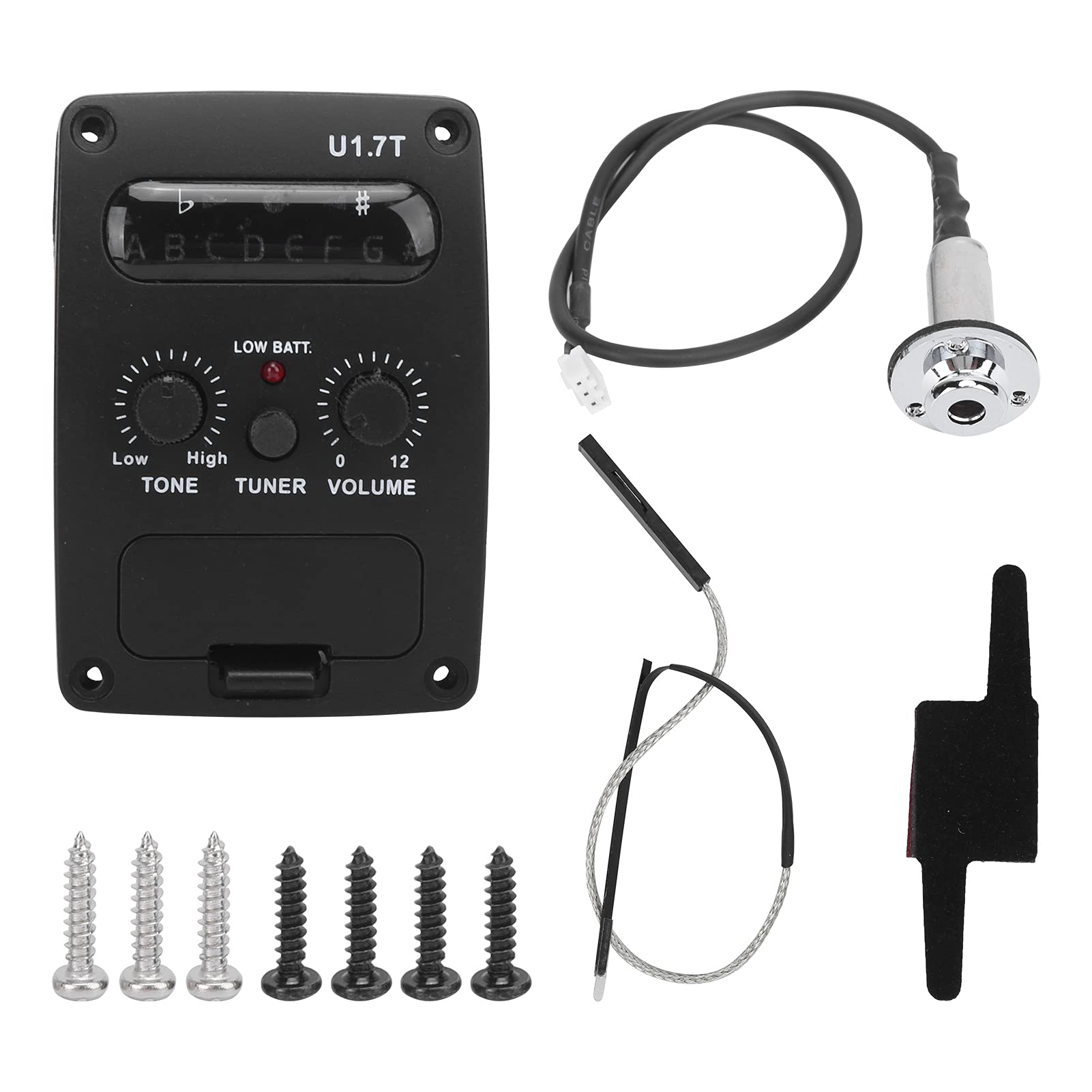 Generic Pickup per Ukulele con Funzione Accordatore per Chitarristi Acustici, Pickup per Chitarra U1.7T di Alta qualità per Miglioramento del Tono della Chitarra, Metallo e Materiale Plastico (BLACK)