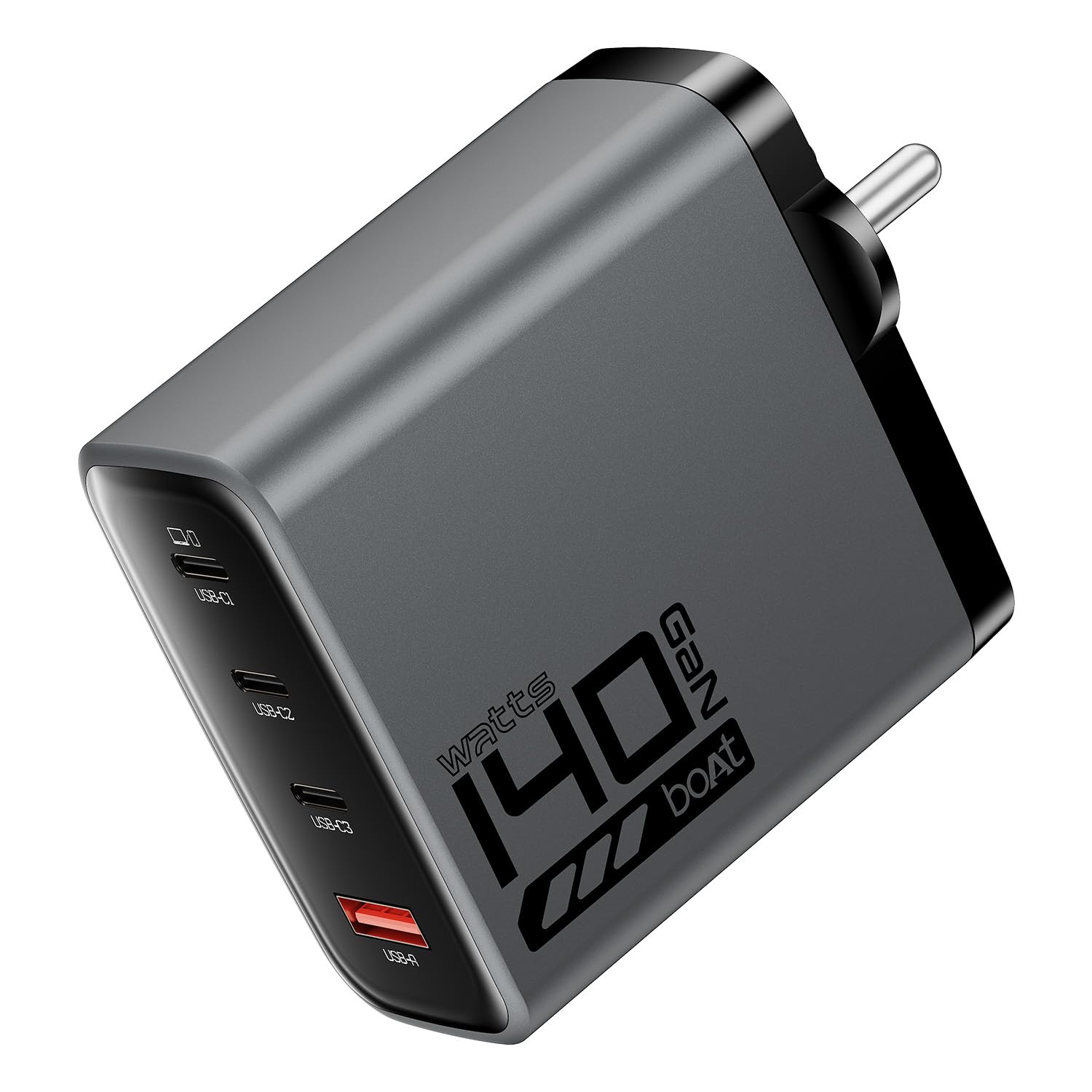 Boat 100W GaN Charger: Fast Charging Adapter with 4 Ports (3 USB-C + 1 USB-A), PD Support, MacBook air M3 0–50% in 26 Minutes, Compatible w/All iPhones, Android Phones, MacBooks, Dell, HP (Ash Grey)-image-2