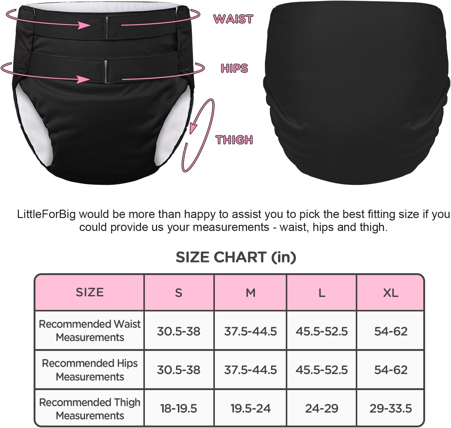 Littleforbig Soft Underwear Comfortable Washable Adjustable Reusable Waterproof Hook-and-Loop Adult Training Pants Black S - Image 5