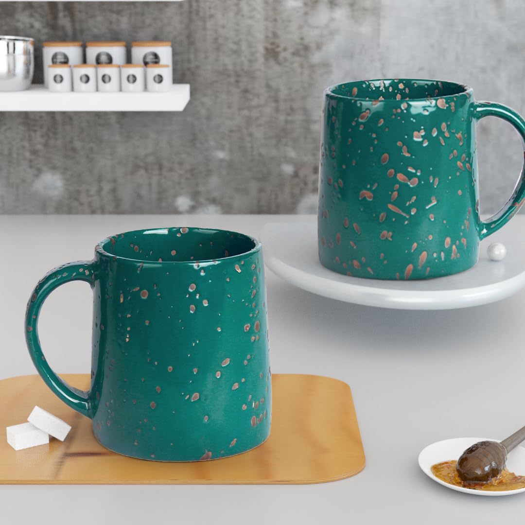 The Earth Store320ml Speckle Green Ceramic Coffee Mug for Coffee Tea Mug, Microwave Safe Coffee Mug (Set of 2)