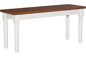 Powell Backless Dining Wood Top Willow Bench, White and Honey Brown