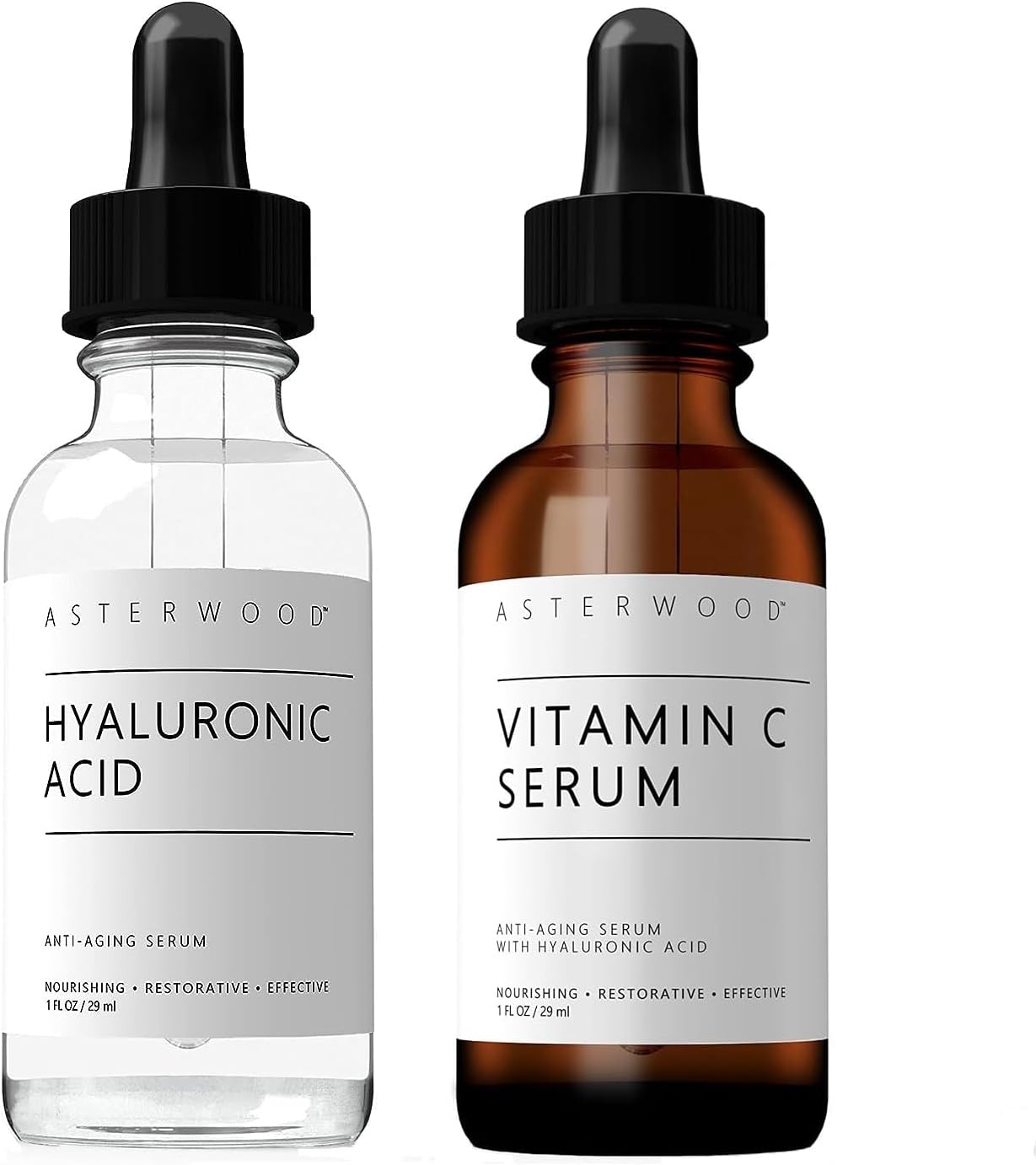 Asterwood Hyaluronic Acid Serum 1 oz + Vitamin C Serum 1 oz