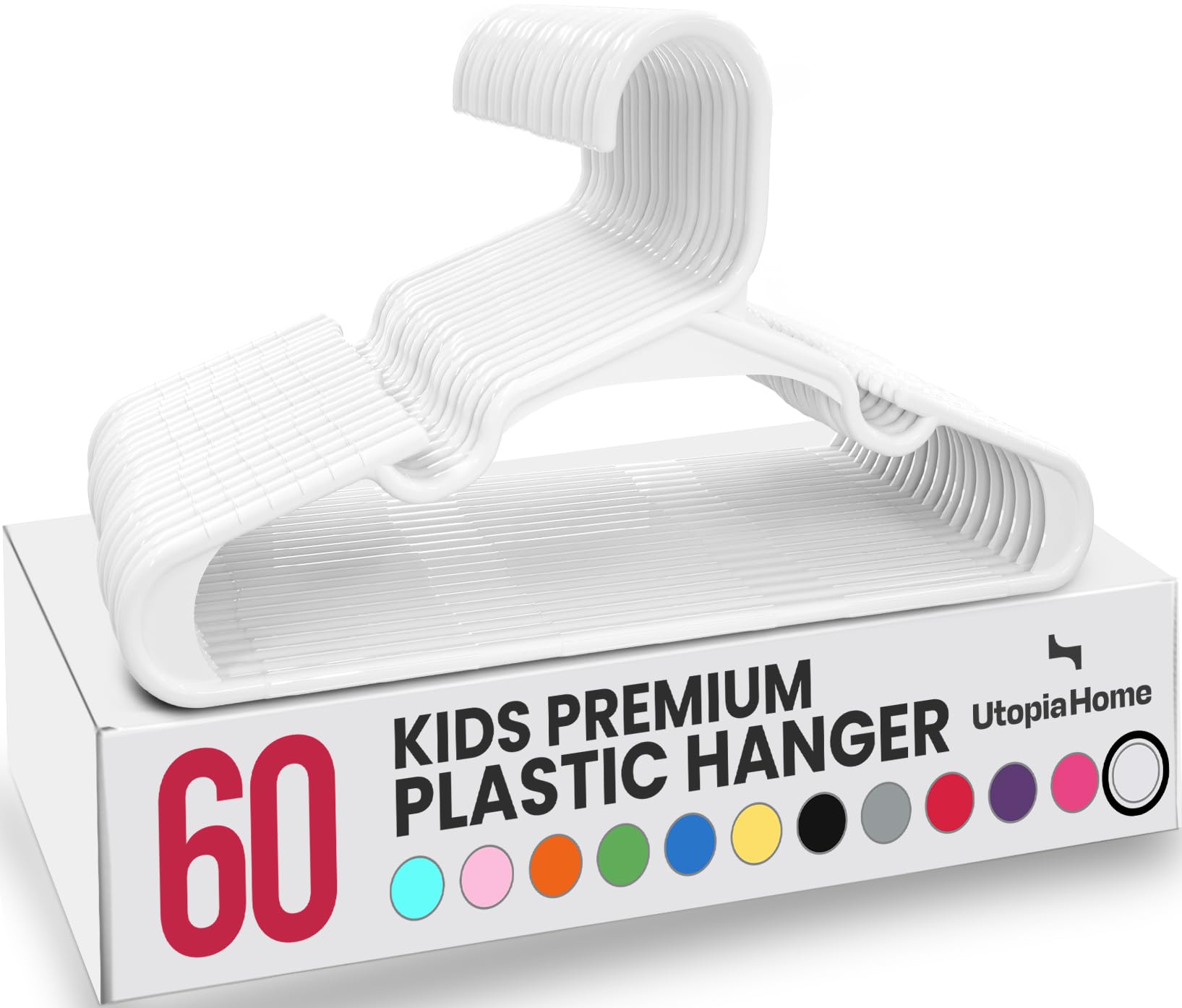 Utopia Home Plastic Kids Hangers for Baby Clothes - Nursery & Closet - Durable, Slim & Space Saving - Toddler & Infant Hangers (Pack of 60, White)