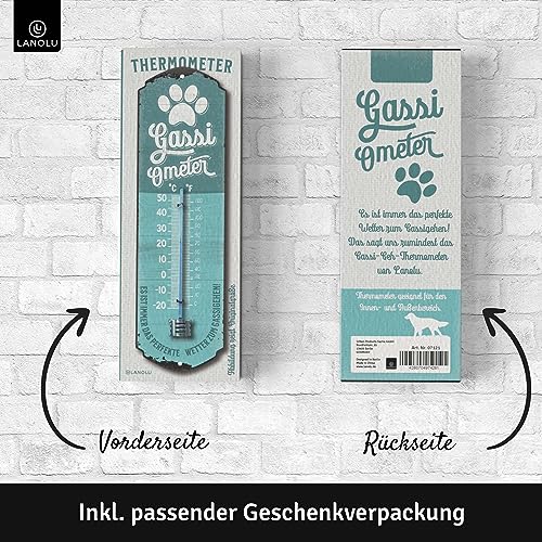 LANOLU retro Blechschild Thermometer GASSI THERMOMETER analog Hunde Deko Garten Vintage Schilder - Blechschild Hund - Hundeliebhaber Geschenke 8x28 cm