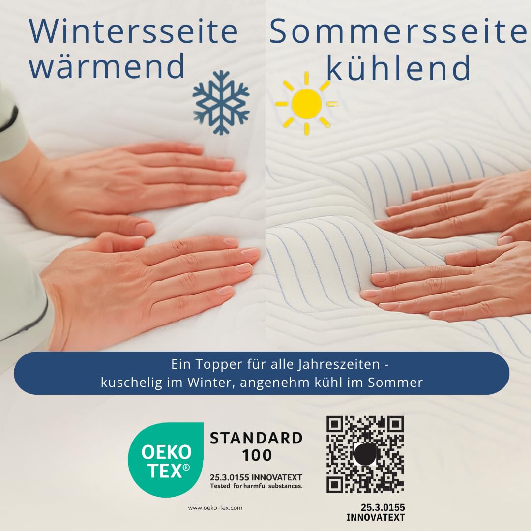 7-Zonen Gelschaum Topper 5cm-All in One Matratzenauflage mit Duo-Wendehärte H2/H3 – Ergonomisch IGR-Zertifiziert-Sommer- & Winterseite-Made in Germany-Für Boxspringbett & Matratze (90x200 cm)