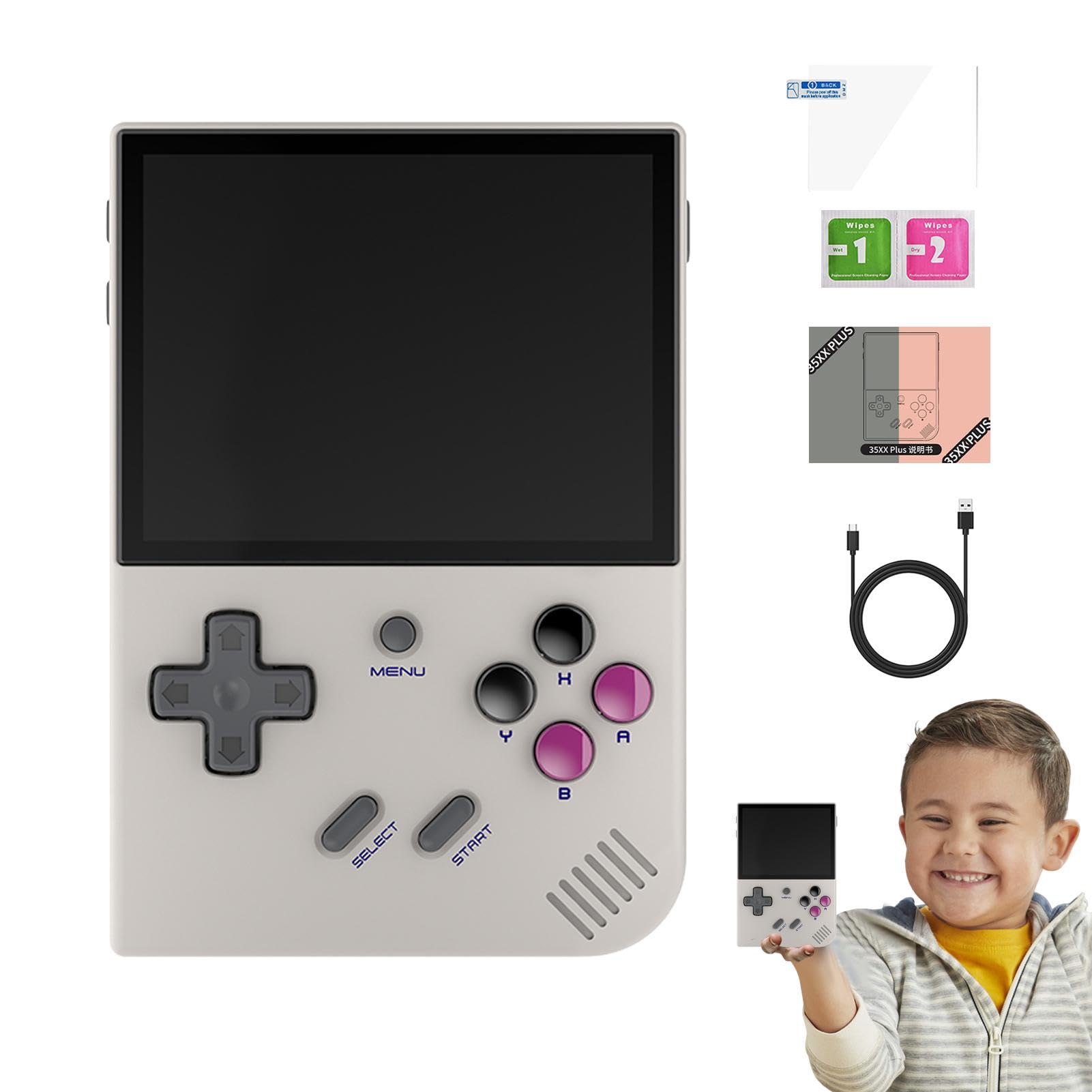 Console di RG35XX Plus, console di portatile con batteria da | 3300 mAh con schermo IPS da 3,5 pollici, console di retrò open source IPS ricaricabile, scheda TF da 128 G integrata, [