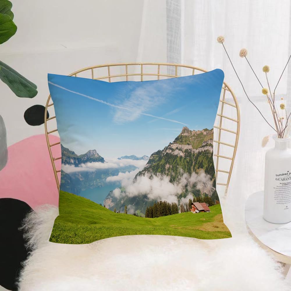 Hyosxw In The Mountains From Switzerland With A Vie - A8 Cushion Cover,Throw Pillow Case Home Decorative For Living Room Bedroom Sofa Chair 18X18 Inch,In The Mountains From Switzerland With A View At The Lake Lucerne,Pillowcase 45X45cm