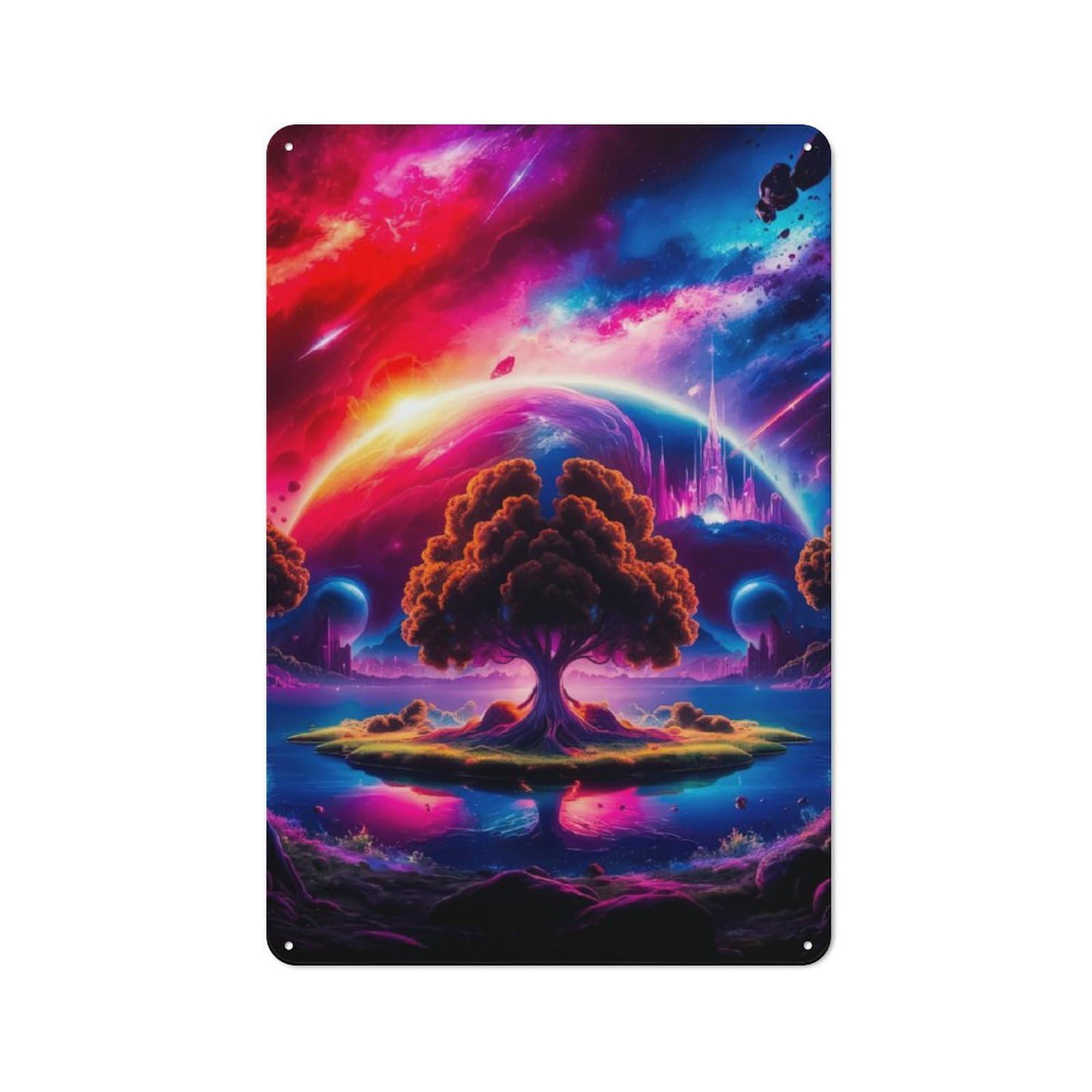 Junmoney Cosmic Neon Landscape Tin Sign 30X20cm With For Pub Or Café, Rustic Decor, For Kitchen, Dining Room And Home Bar Wall Decor