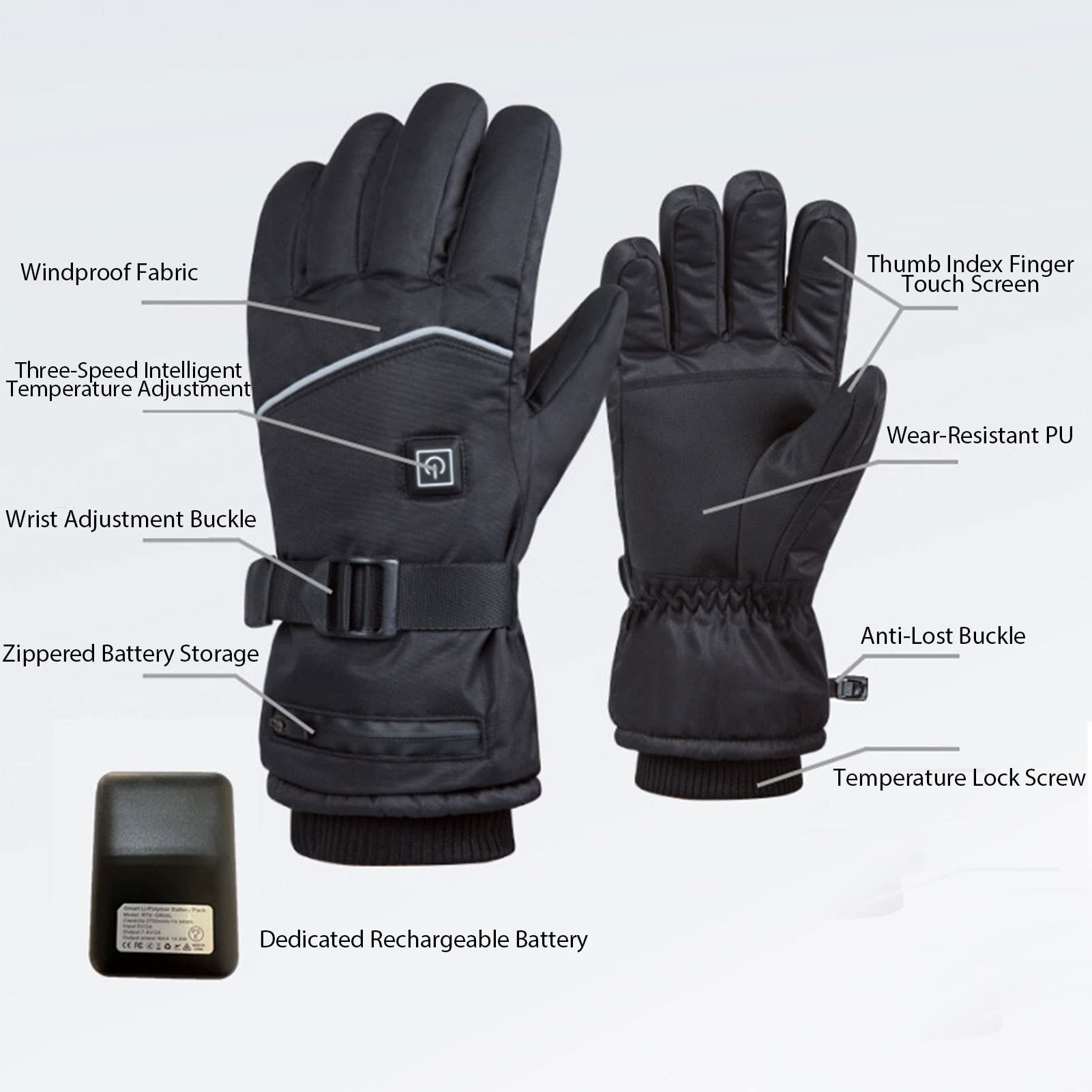 2 Guanti riscaldati da Uomo,Scaldamani da Ciclismo | Guanti riscaldanti Impermeabili, Guanti Touchscreen, Guanti riscaldati alimentati a Batteria per Lo Sci in Bicicletta
