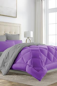 Alla Turca Lux Sleeping Set, Double, Rubber Sheets, 4 Pillow Cases, Bedding, Quilt Set, Double Sided, 6 Pieces, Purple, Grey, 195x215 cm