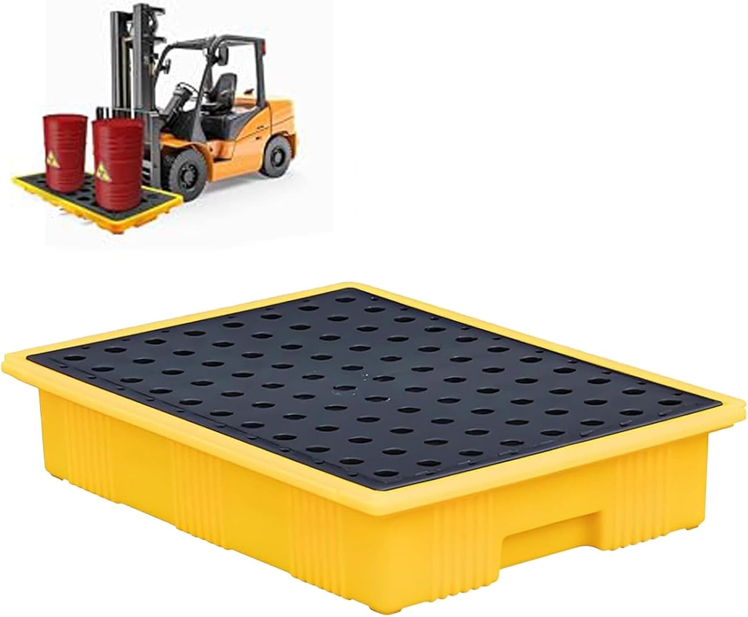 Spill Containment Platform with Drain and Forklift Pockets, Stackable Industrial Leak Prevention Tray with Grating for Warehouses and Factories,Large Plastic Containment Tray(19.7 * 14.2 * 4)
