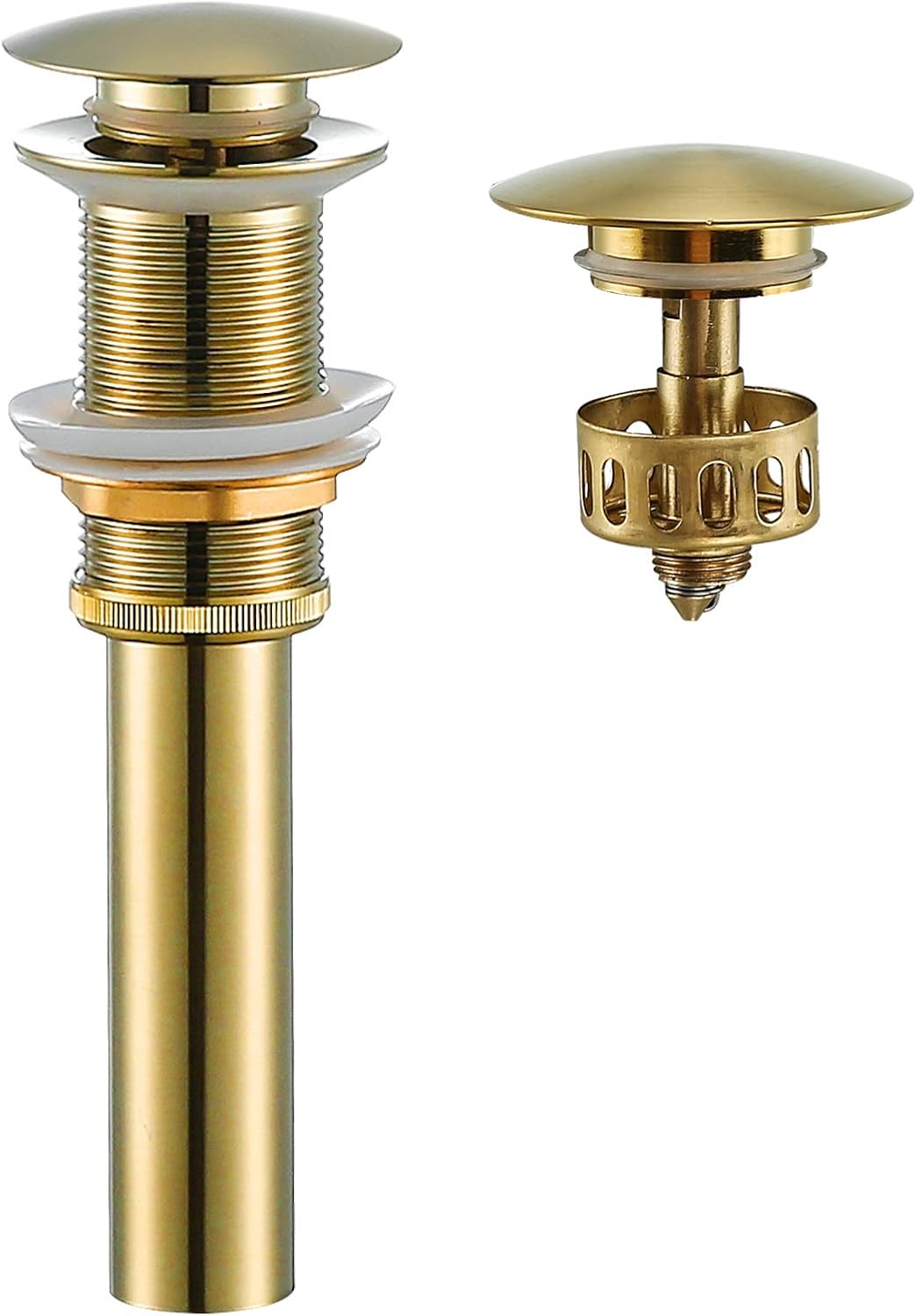 Bathroom Sink Drain Without Overflow Polished Gold,Bath Faucet Vessel Vanity Sink Pop Up Drain Stopper Brass Brushed Gold,83606BG2.