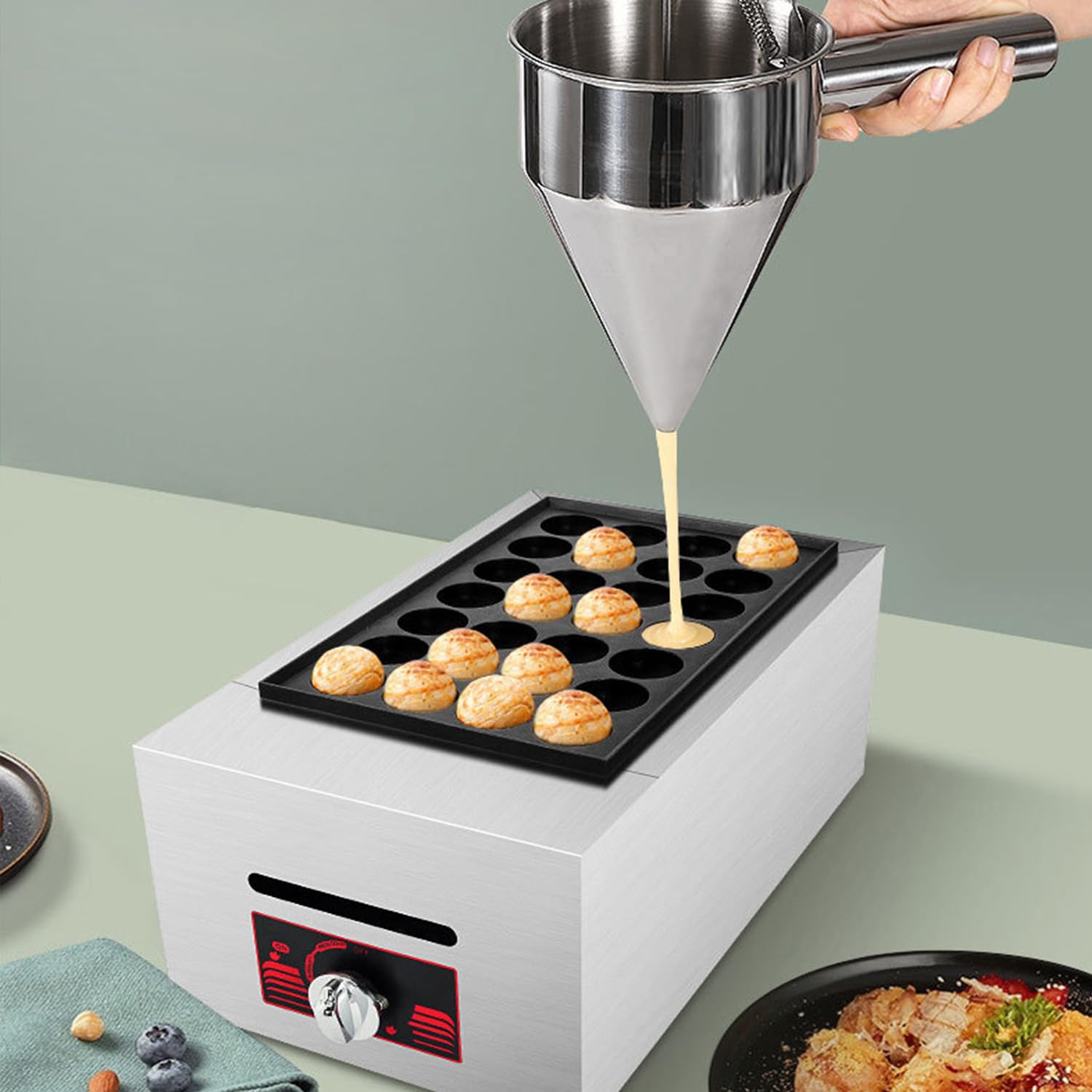 Dispenser per Pasta, Dispenser per Pasta per Pancake in Acciaio Inossidabile, Dispenser per Pasta, porzionatore per Pasta, Apertura di dosaggio in Acciaio Inossidabile da 1200 ml e 4X imbuti