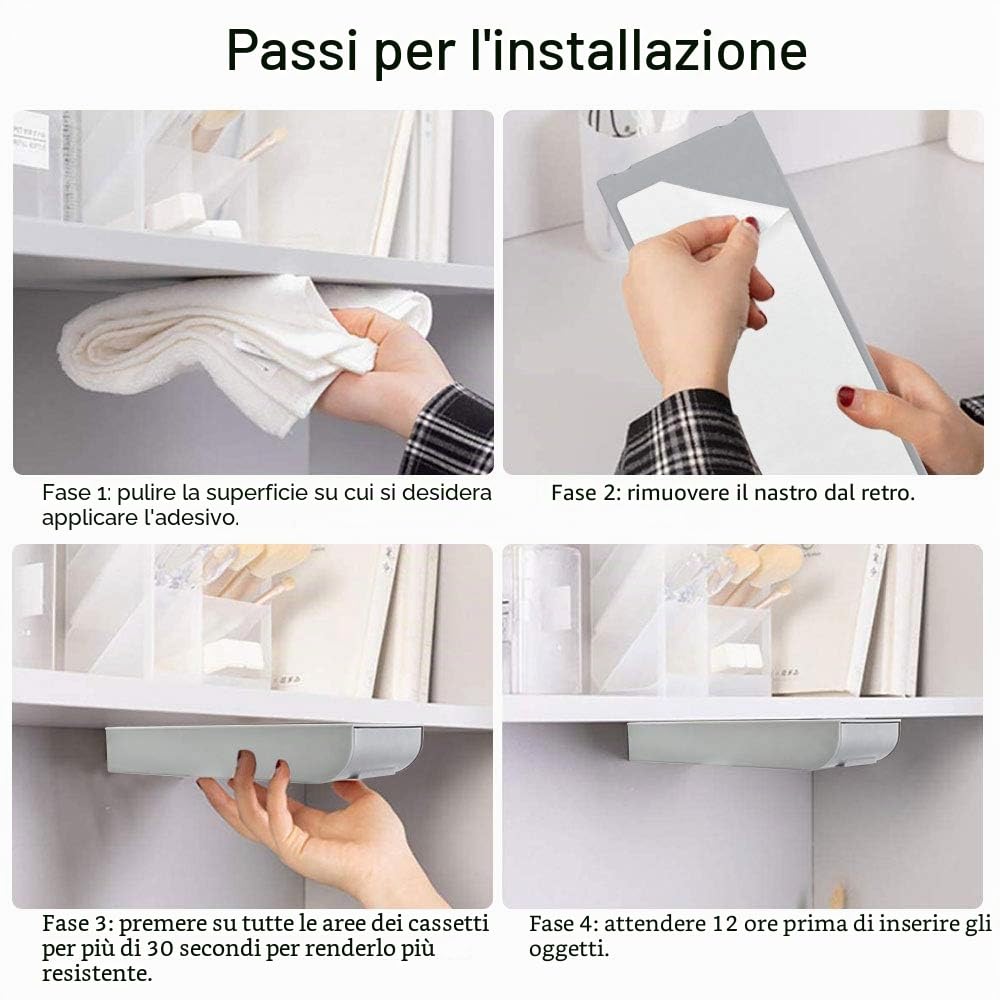 2 cassetti autoadesivi da scrivania sottostruttura grigio Fit Desk cassetto portamatite nascosto sotto plastica organizer da scrivania invisibile per ufficio tavolo