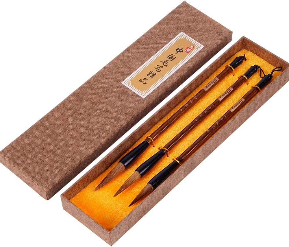 Hbasyp Chinese Traditional Calligraphy Brush/Chinese Calligraphy Watercolor Sumi Drawing Brush Wolf Hair/Painting Sumi Set((L + M + S))