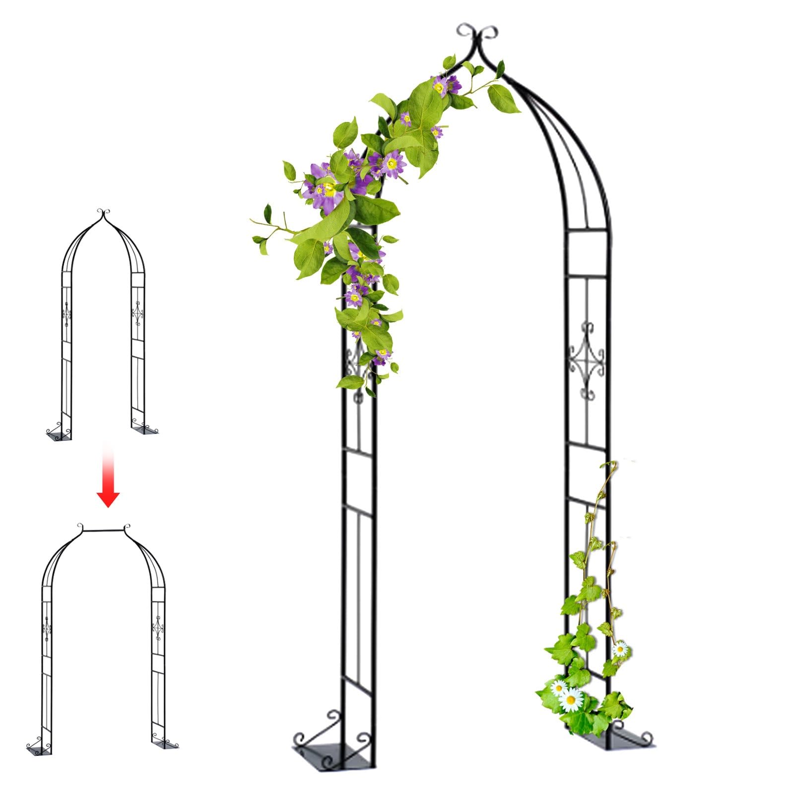 Arco de jardín metálico para plantas trepadoras y decoración romántica en bodas