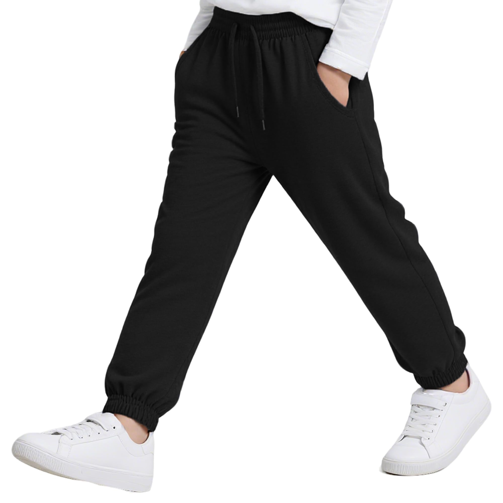 Pantaloni da Jogging Bambino Ragazzi Cotone Morbido Vita Elastica Coulisse Regolabile Tasche Sportivi 4-12 Anni