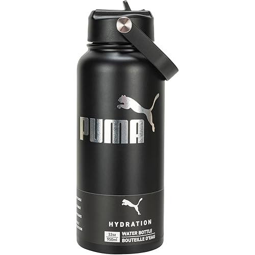 PUMA Evercat 32 oz Stainless Steel Water Bottle, Black, One Size