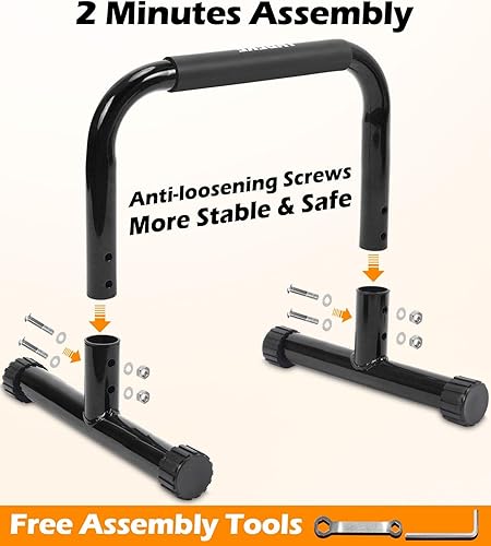 Vista 15 de TABEKE Barra de empuje hacia arriba, paraletas de acero de 14 pulgadas de alto y barra de inmersión con mango de espuma de cobertura completa