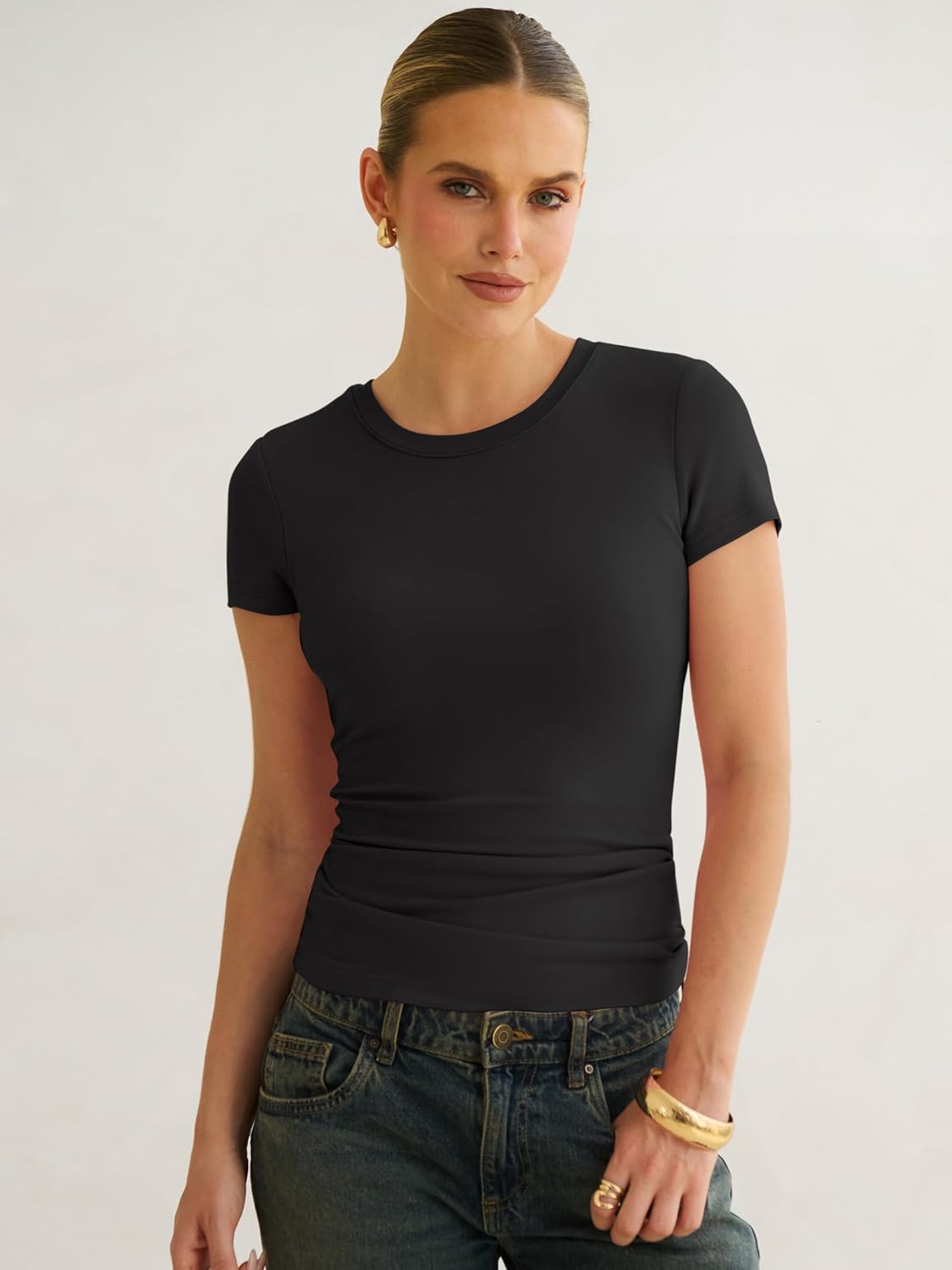 ANRABESS Womens Short Sleeve Tops Built in Bra 2026 Summer T Shirts Slim Fitted Going Out Y2K Basic Tee Vacation Clothes - Image 3