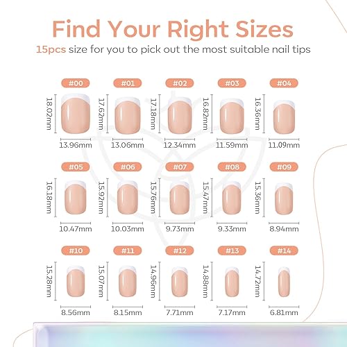 Miniatura 4 de Modelones 30 uñas cortas a presión, 15 tamaños, punta de uñas francesas, cubierta completa con herramientas de uñas, incluye pegamento de uñas, uñas