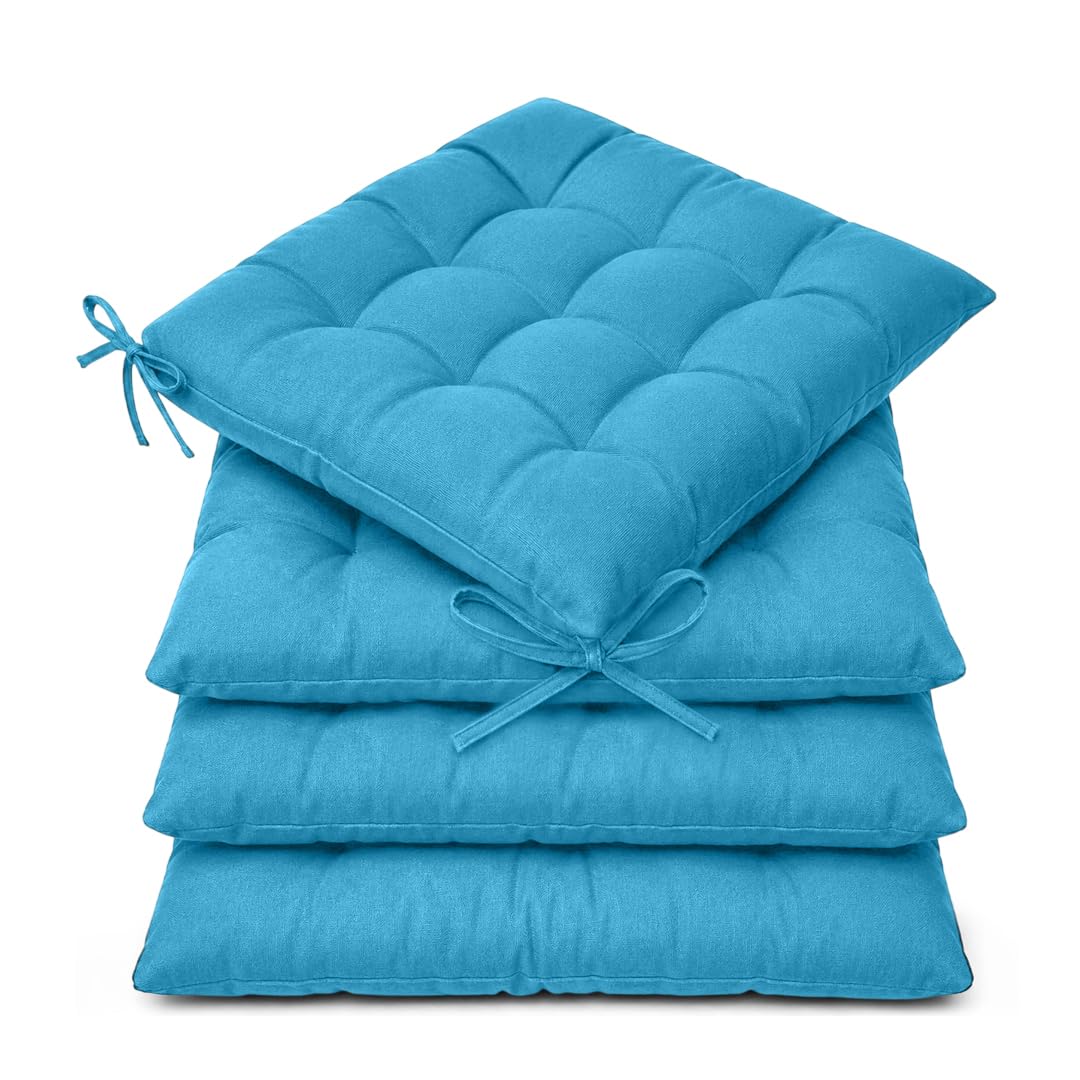 Casabella Pack of 2 Seat Pad for Dining Chair Garden Kitchen Chair Cushion With Tie On_9 Stitch_Teal Indoor/Outdoor Comfortable chair pads for Kitchen seat pads 9 stitch cushions โ image 1