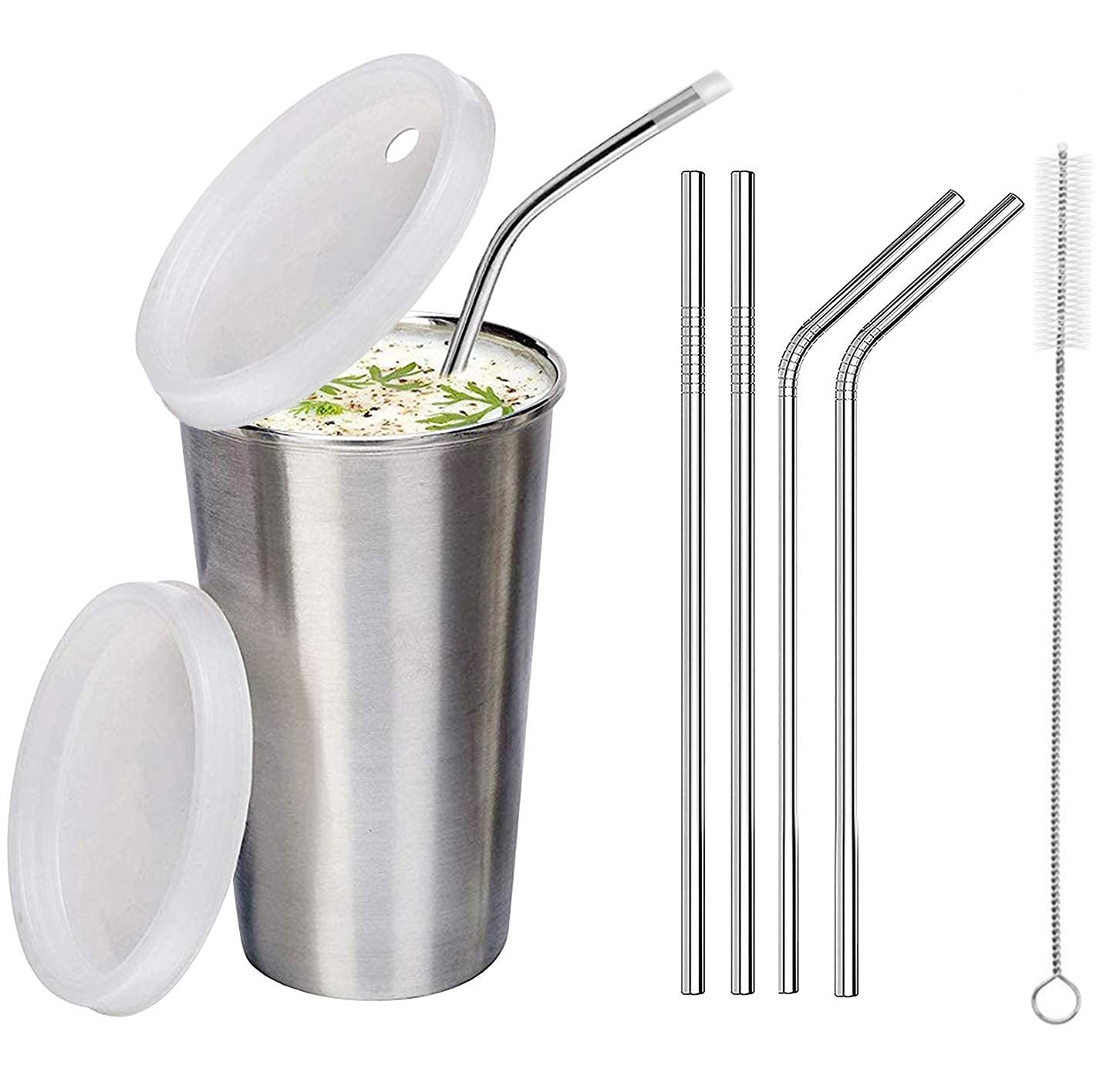 AAVAD Stainless Steel Baby Sippy Cup Sipper Glass with Straw and airtight Lid with 4 Extra Straw and 1 Cleaning Brush (300 ml, 1-4 Years, Silver)-image-29