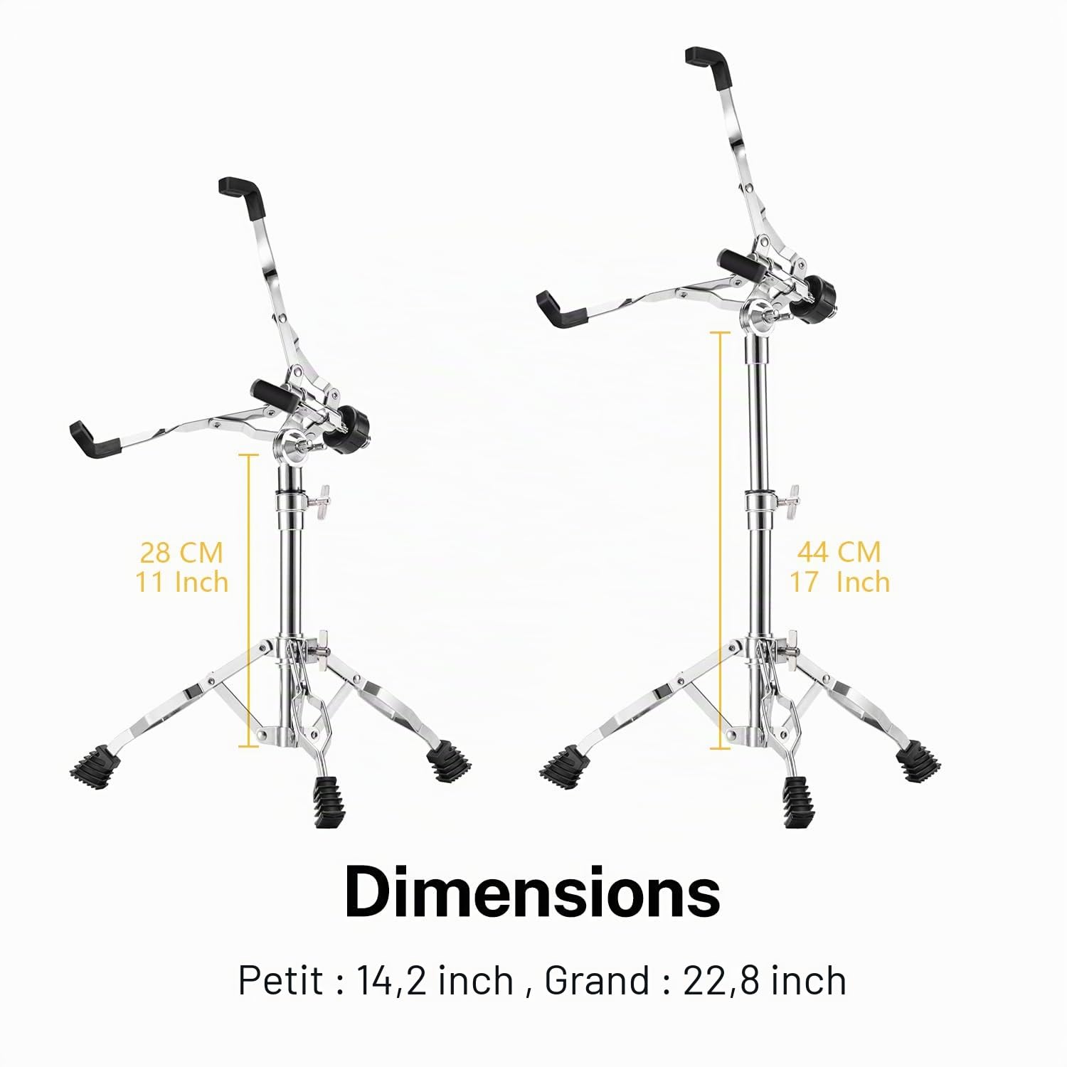 Pied de Caisse Donner Drum Stand claire réglable à double renfort avec support de baguette, convient pour 10'' - 14'' caisse claire/pad de batterie