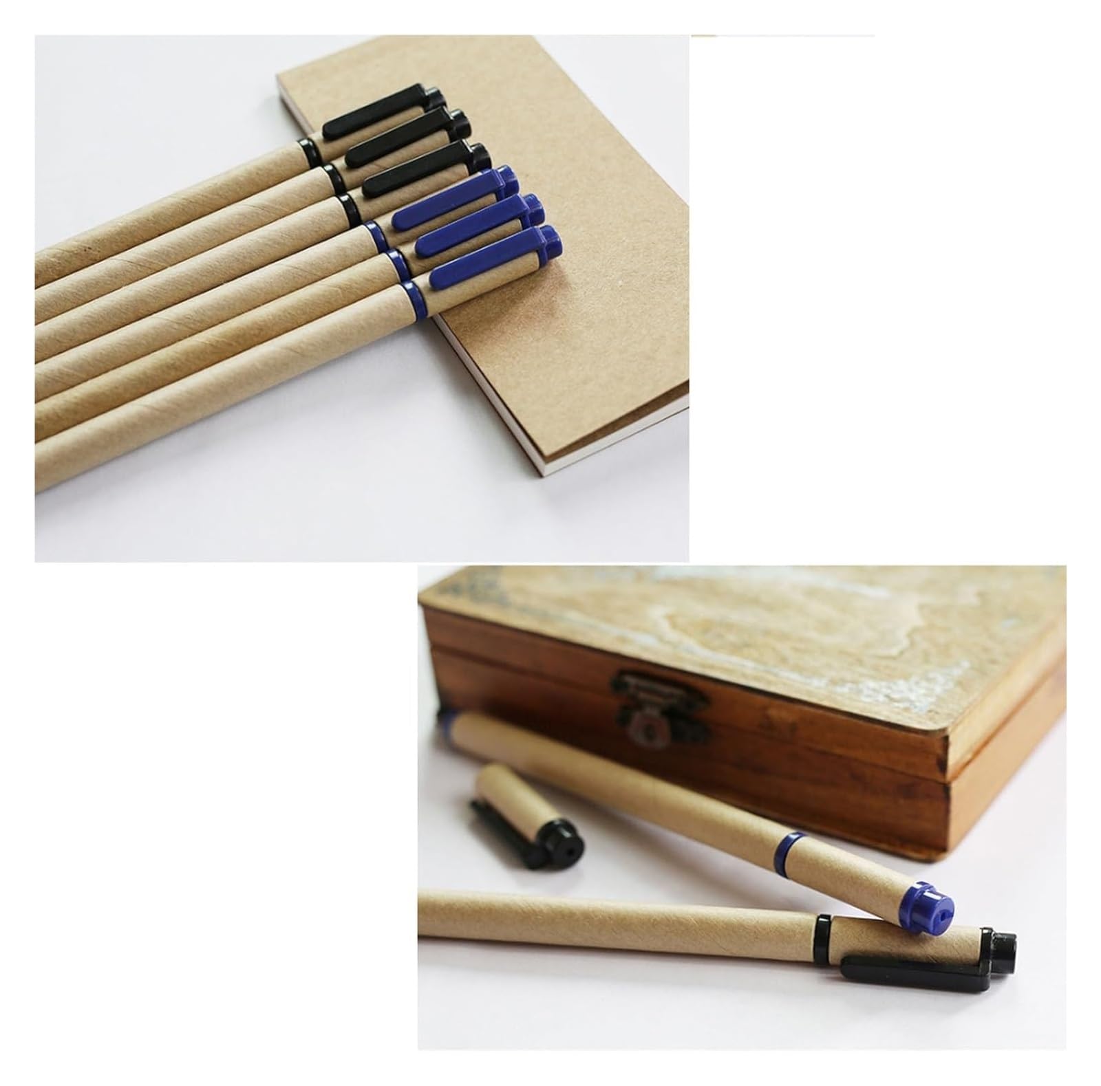 Penne a Sfera, Penne Roller a Punta Morbida da 0,5 mm, Penne a Inchiostro Gel con Scrittura fluida, Materiale in Carta Kraft, Penna Neutra, Inchiostro Nero e Blu, Leggere